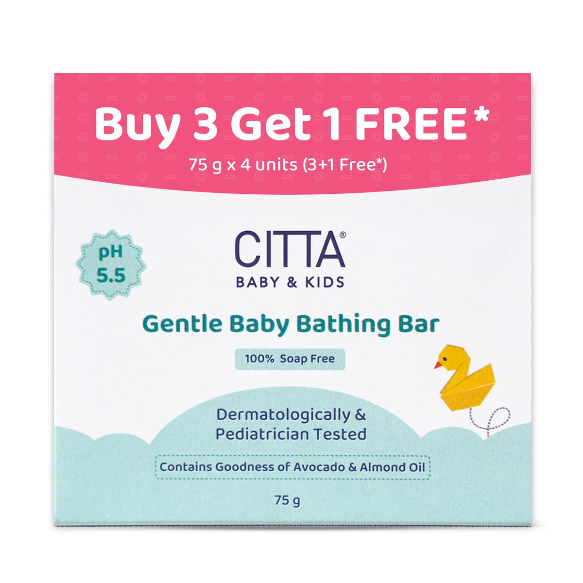 Citta Gentle Baby Bathing Bar For Sensitive Skin | Newborn & Kids | Cleansing & Moisturizing | 100% Soap Free, TearFree | Ph Ba