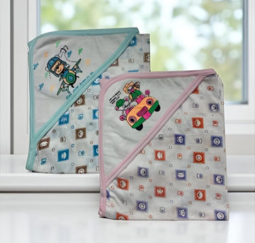 Baby Hooded Blanket Wrapper, Double Layer Dohar Fabric