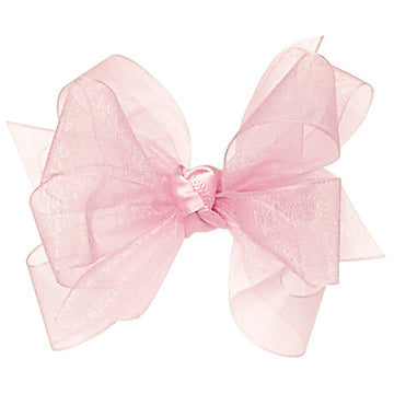 Wee Ones Girls' Organza Double Hair Bow On A Weestay Clip With Satin Knot Center, Mini, Light Pink