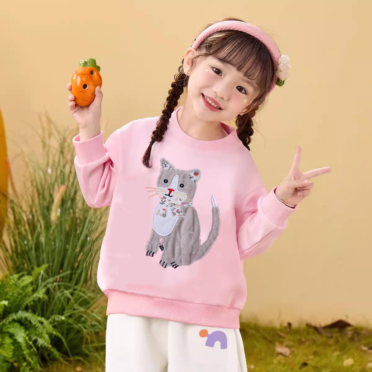 Girls Cat Sweatshirt Long Sleeve Crewneck Cotton Kitten Pullover Tops Animal Shirts Toddler Winter Clothes Kids Pink Sweater 6T