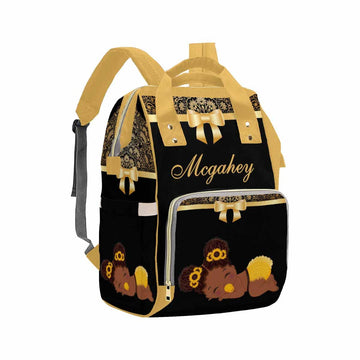 Artsadd Personalized Diaper Bag Backpack With Name, Customized Sunflower Black Nappy Backpack With Thermal Pockets Multifunction