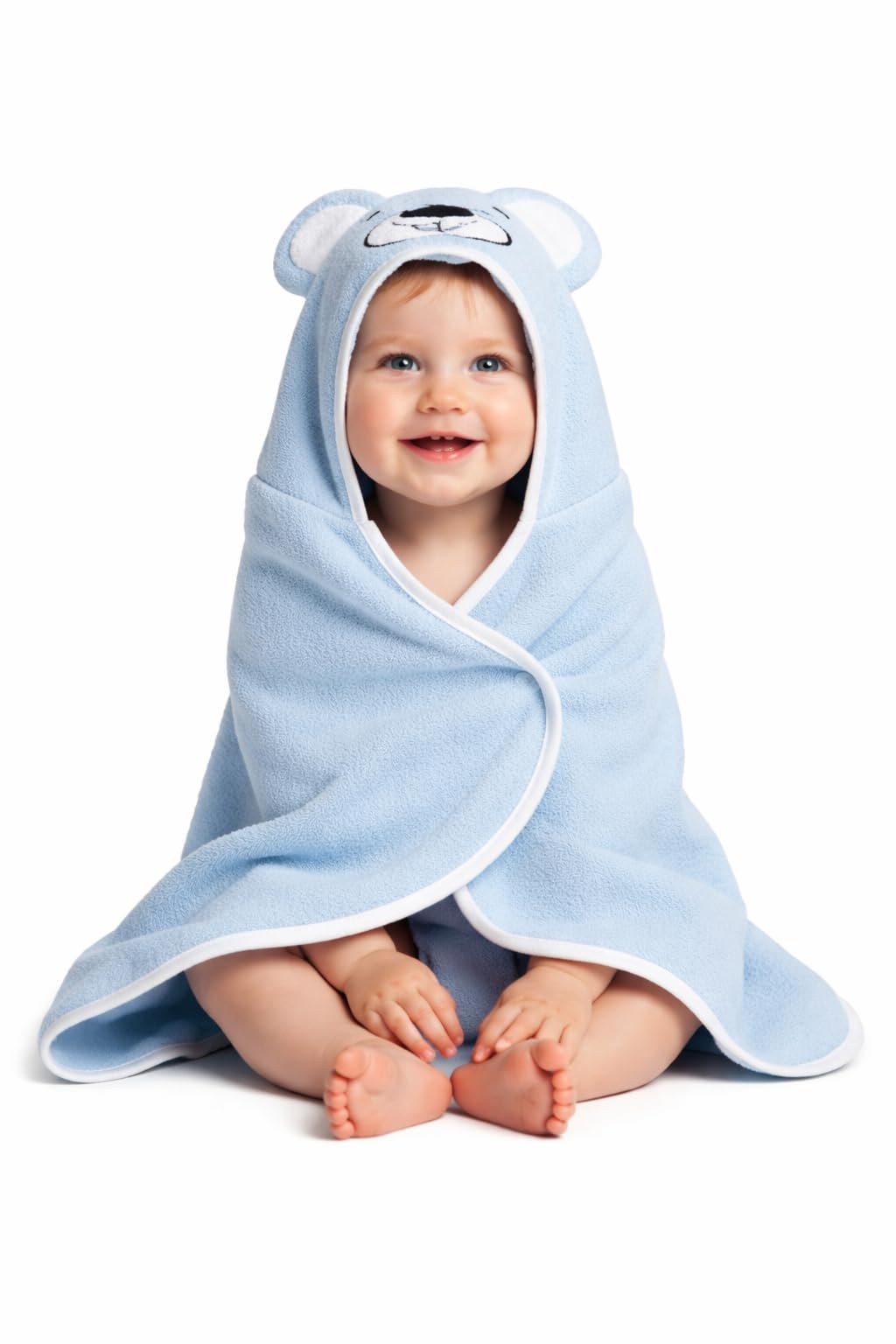 Creeva Cuddle Baby/Kids Hooded Bath Towel In Light Blue  Soft Bamboo Cotton With Cute Cartoon Face & 3D Ears 100% Bamboo Cotton