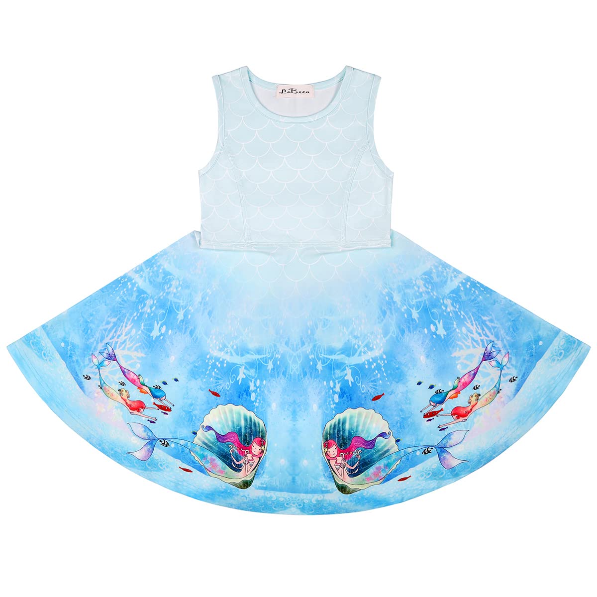 Labeca Baby Girls Printed Casual Party Dresses Twirly Sleeveless Dress Mermaid Blue Xs