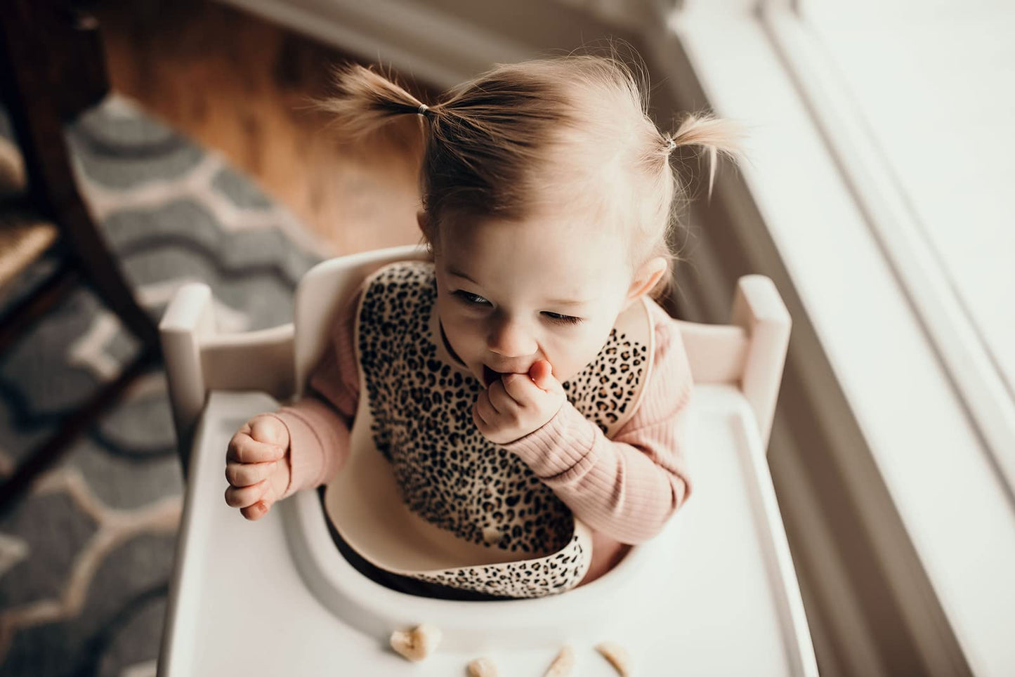 Three Little Tots Modern Silicone Baby Bib - Adjustable Fit Waterproof Catch Bibs ((Leopard)
