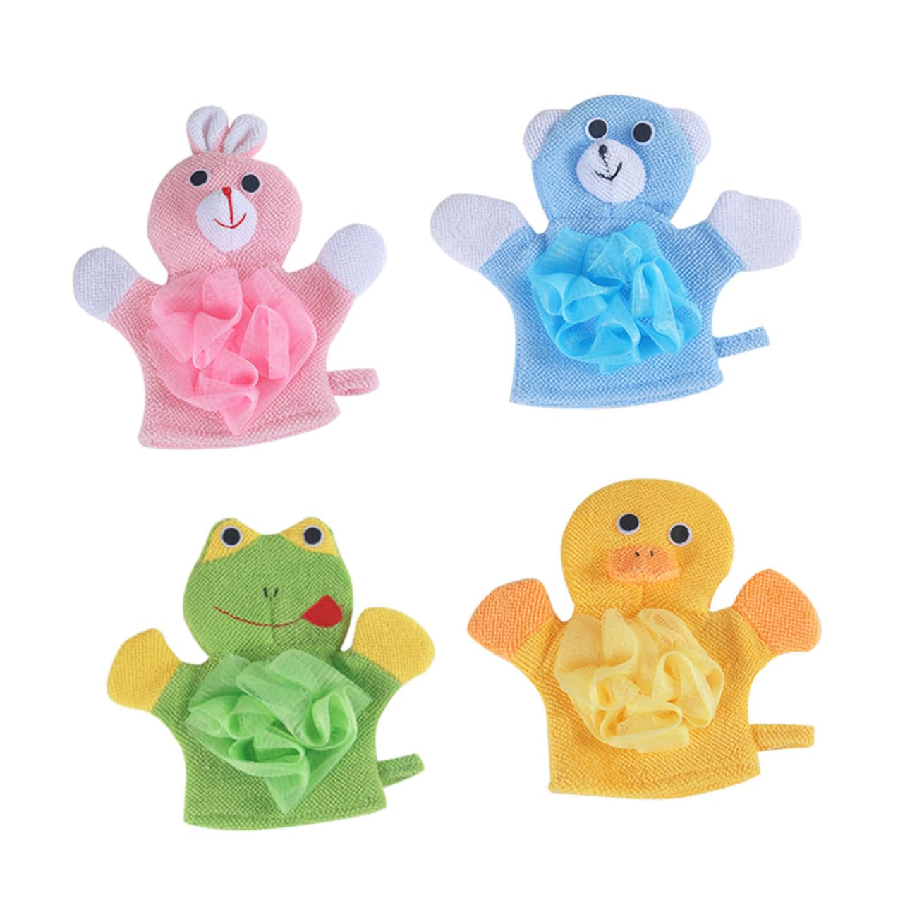 Gatuida 4pcs Cartoon Boy Girl Shower Gloves Exfoliating Bath Body Cleaning Mitts for Boy Girl Fun Bath Accessories Bear Frog and
