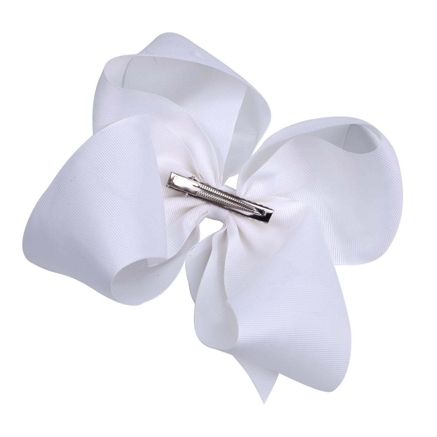 Boutique Hair Bows Alligator Clips 6 Pcs 8 Inch For Infant Baby Girl Teens Girls Women (White)