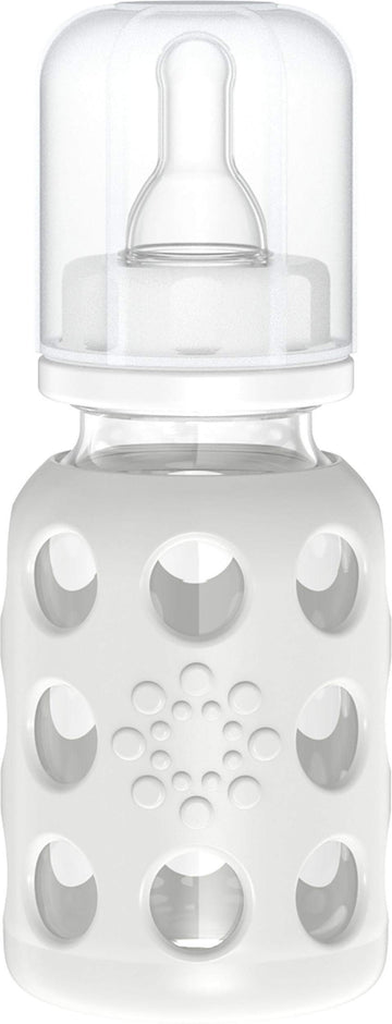 Lifefactory 4-Ounce Bpa-Free Glass Baby Bottle With Stage 1 Nipple And Protective Silicone Sleeve, Stone Gray