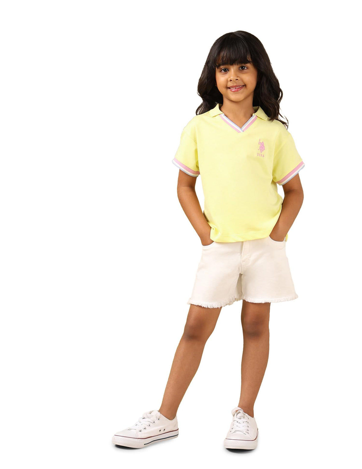 U.S. Polo Assn. Girls Pure Cotton Solis Polo Shirt (Ugtsh0425_Light Yellow_89Y)