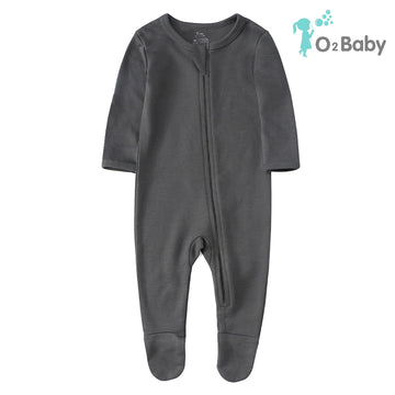 O2 Baby Baby Boys Girls Organic Cotton Zip Front Sleeper Pajamas, Footed Sleep  'N Play(0-3Months, Gray)
