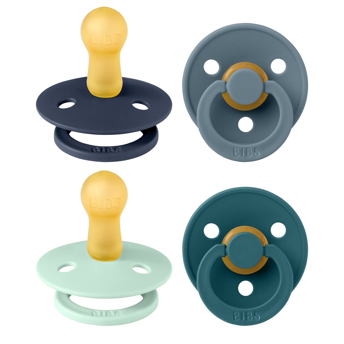 Bibs Pacifiers - Colour 4 Pack | Round Nipple Baby Pacifier | Bpa Free Natural Rubber Latex Soother | Made In Denmark | Size 6-1