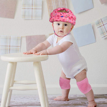 Toraso Baby Helmet & Knee Pads For Crawling & Walking, 6-36 Months, Pink Cotton