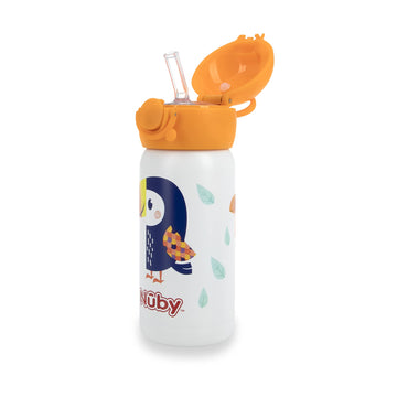 Nuby Thirsty Kids No Spill Flip-It Active Stainless Steel Travel Cup, 14 Oz, Toucan
