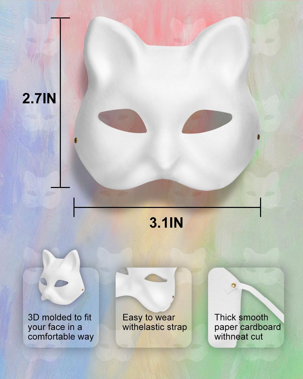 5Pcs Cat Therian Mask Kit With Fur And Eye Mesh, Blank Diy Therian Gear Stuff Masks Base To Paint, Animal Half Paper Fox Cat Fac