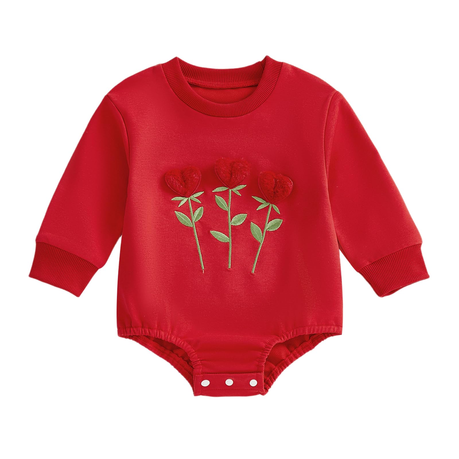 DSORVICD Baby Girl Valentines Outfit Sweatshirt Romper Bubble Onesie Infants Heart Clothes Winter Spring (Furry Red, 3-6 Months)