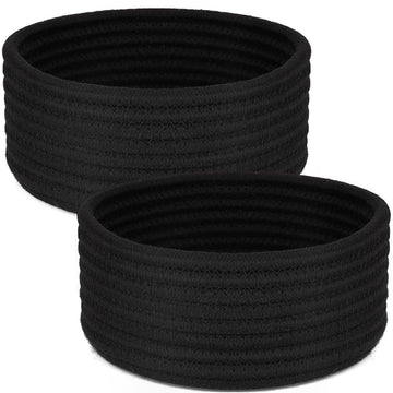 Hispqser 2Pack Black Woven Baskets, Natural Small Cotton Rope Storage Cute Round Decorative For Toys Decorative Hamper For Nurse