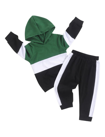 Itkidboy Toddler Baby Boy Clothes Long Sleeve Hooded Pullover Colorblock Sweatshirt + Pants 2Pcs Outfits Set (3-4T)