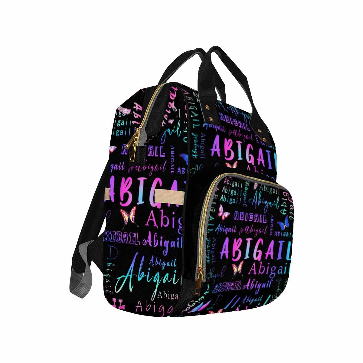 Personalized Diaper Backpack With Text, Custom Name Diaper Bag Baby Nappy Bag Fashion Black Shoulder Bag Casual Daypack Bag For