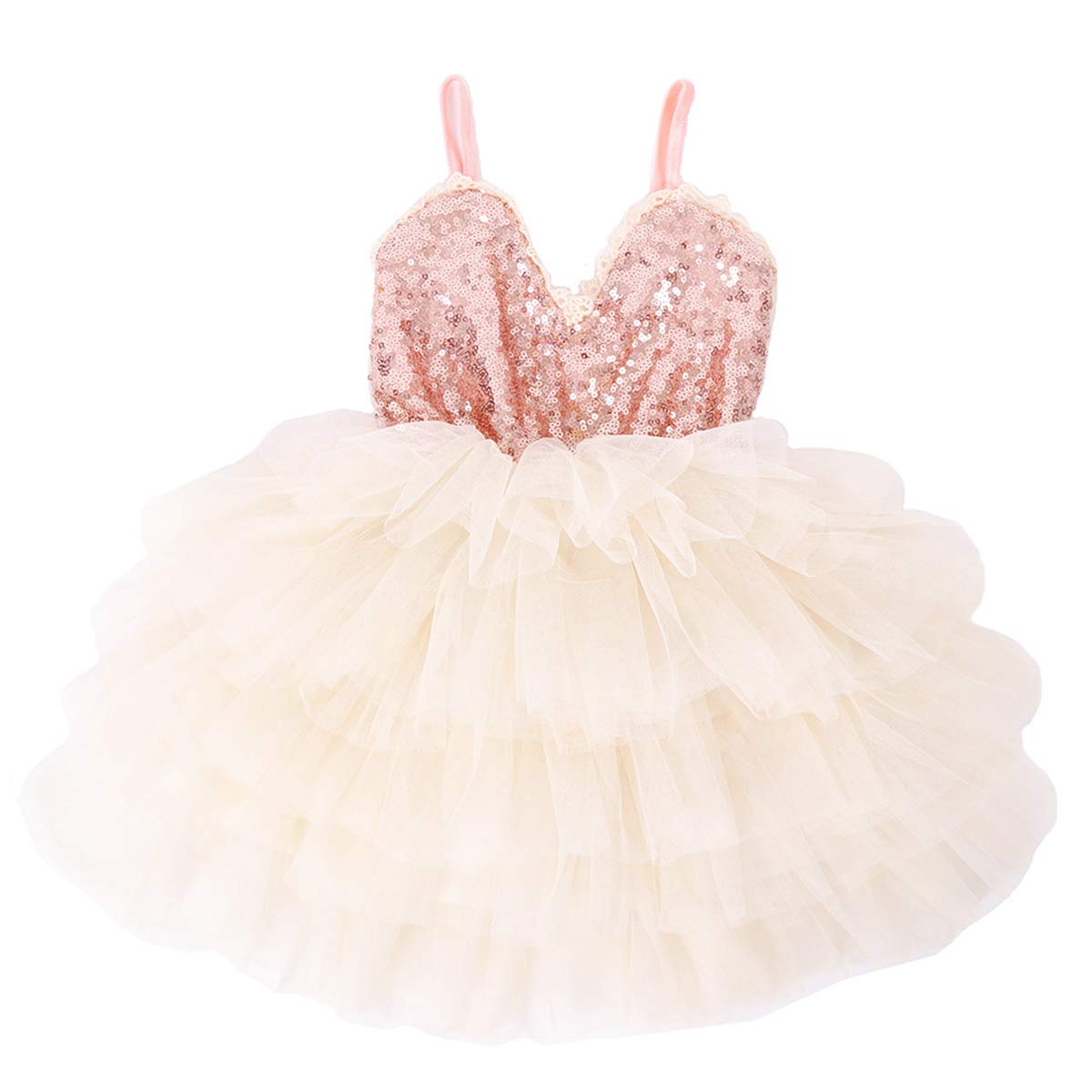Cilucu Girls Dress Toddler Kids Party Dress Sequin Tutu Pageant Lace Dresses Gown For Flower Girl Baby Rose Gold Off White 12 Mo