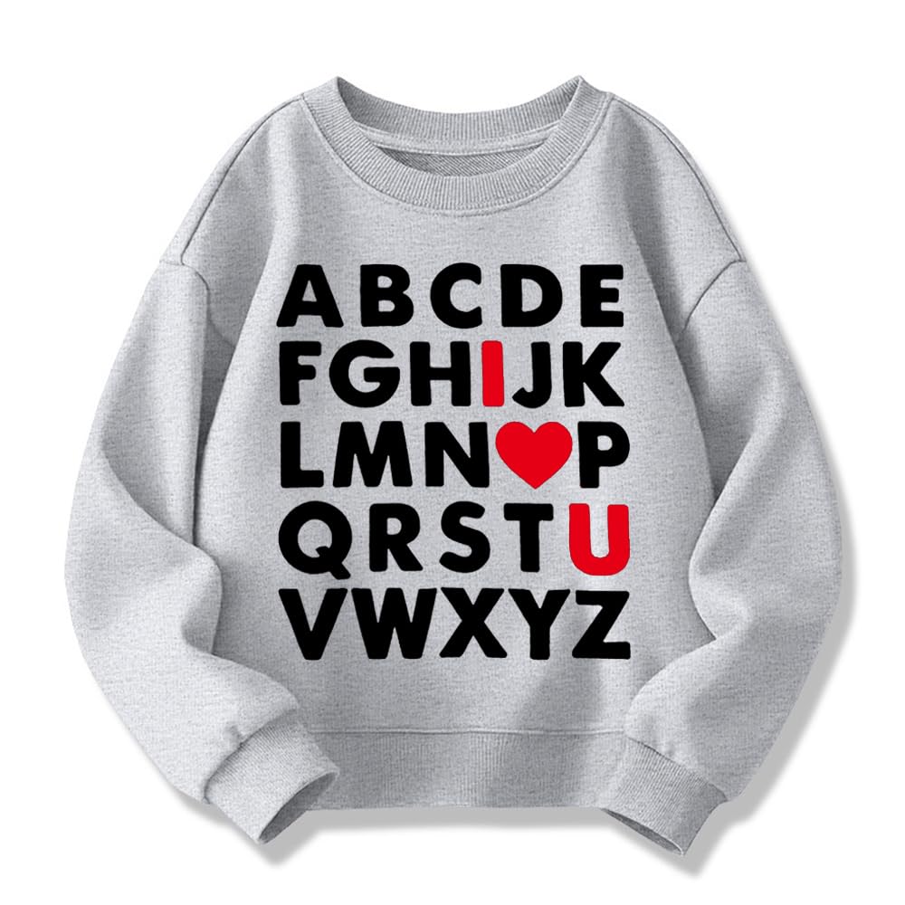 Xfsjgna Valentines Day Sweatshirts Kids 7T Boys Girls Valentine'S Abc I Love U Heart Graphic Shirt Toddler Long Sleeve Tops Gray