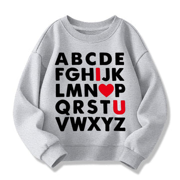 Xfsjgna Valentines Day Sweatshirts Kids 7T Boys Girls Valentine'S Abc I Love U Heart Graphic Shirt Toddler Long Sleeve Tops Gray