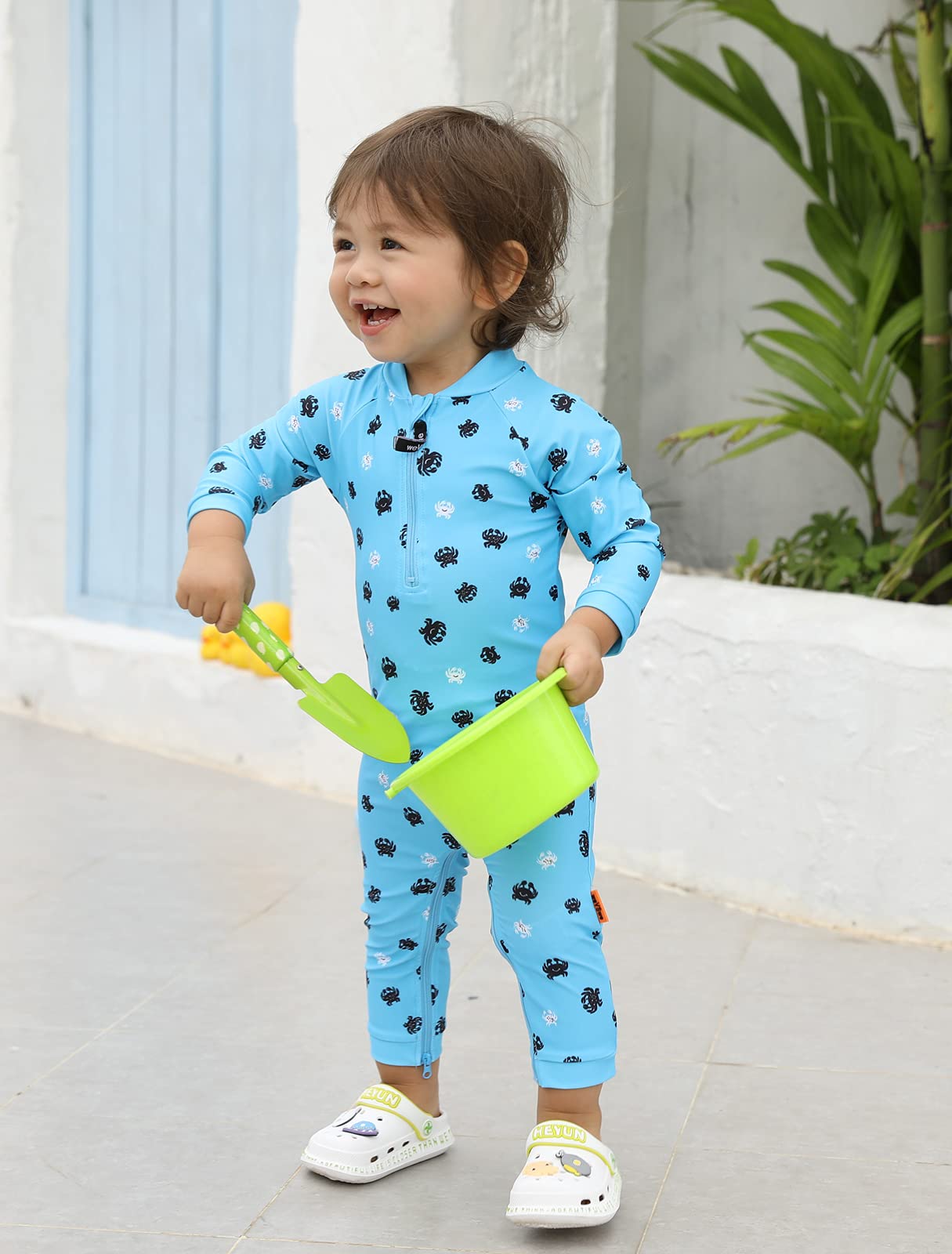 Baby Swimsuit Upf 50+ Protection Toddler Boy Blue Sunsuit Crab Beachwear Rash Guard Easier Diaper Changes 12-18 Months