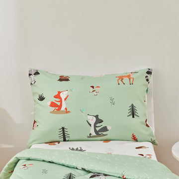 Beeweed 4 Pieces Woodland Animal Toddler Bedding Set Boys Girls, 2 Sides Design Fox Bed In A Bag Comforter Set, Includes 1 Comfo