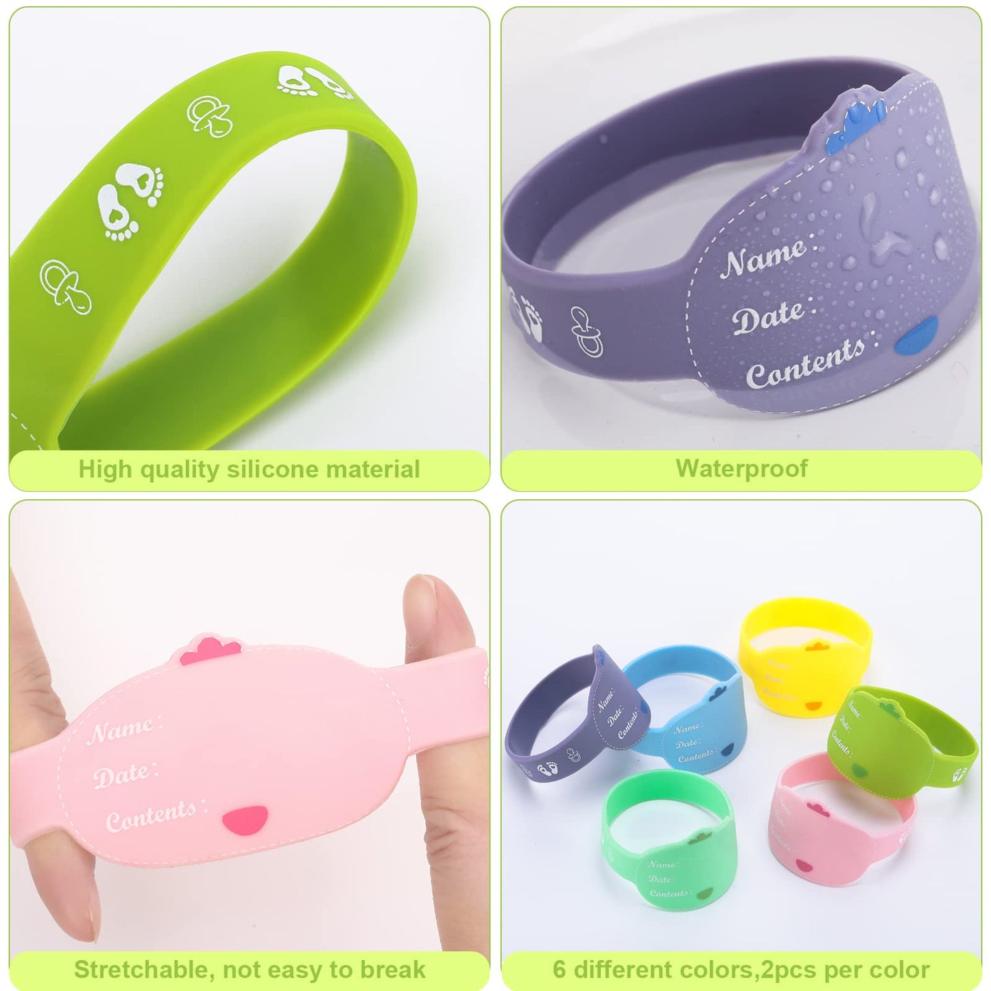 Baby Bottle Labels For Daycare 12 Pieces Reusable Silicone Daycare Labels Original Daycare Waterproof Water Bottle Name Bands Wr