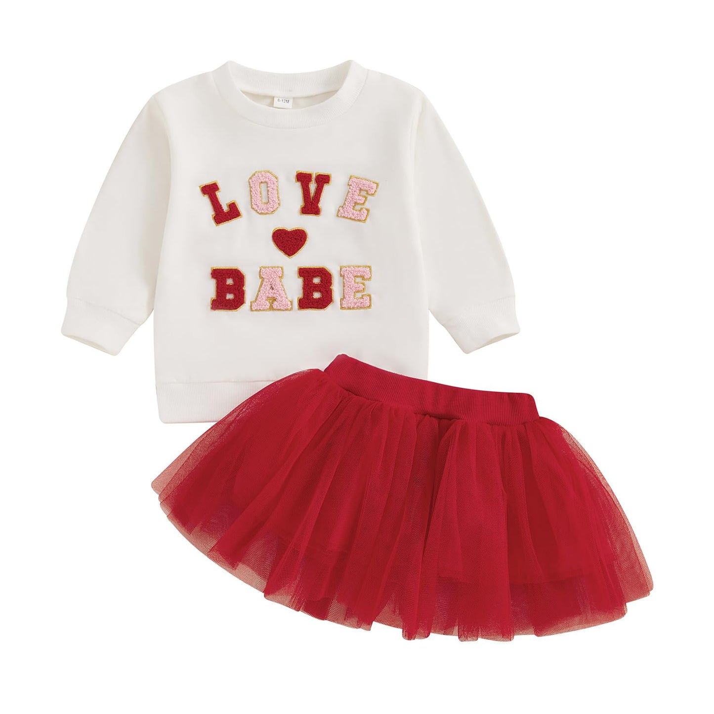 YOKJZJD Toddler Baby Girl Valentines Day Outfit Letter Sweatshirt Long Sleeve T-Shirt Tops Tulle Tutu Skirt Set Fall Clothes (Wh