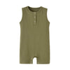 Teach Leanbh Baby Romper Cotton Sleeveless Button Down One Piece Linen Jumpsuit Coverall 3-24 Months (Army Green, 6-12 Months)