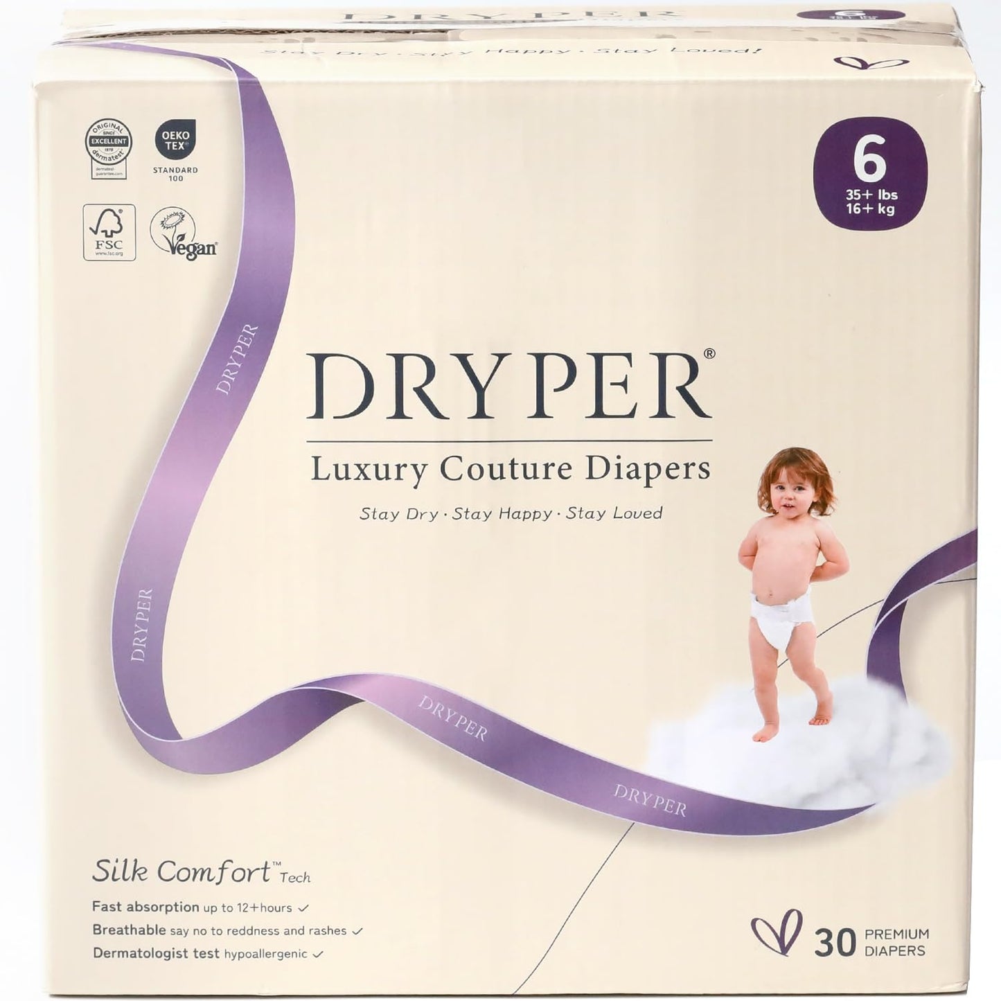 Baby Diaper,DRYPER Disposable Diaper Newborn Nappies Size 6 (16+kg), 3D Leak Guards & Wetness Indicator, Ultra-Soft & Thin,Fast 