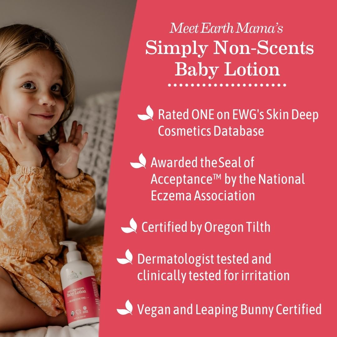 Earth Mama Simply Non-Scents Baby Lotion For Dry Skin, Calendula Cream For Newborn Skin Care, Organic Moisturizer For Children W
