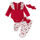 Rtnnsbbfcm Newborn Baby Girl Valentine'S Day Outfit Long Sleeve Ribbed Romper Heart Print Pants Headband 3Pcs Set (Red Bow, 6-9