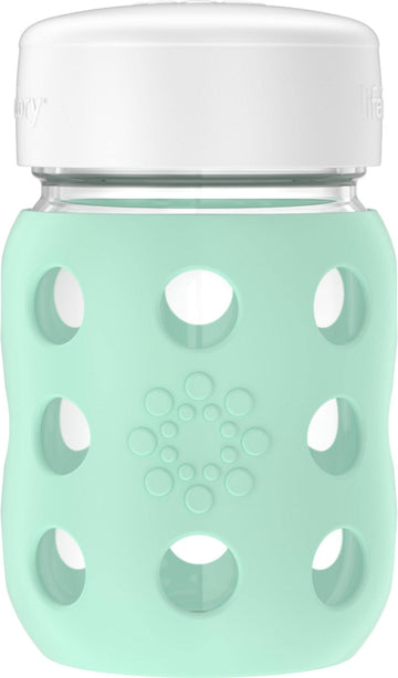 Lifefactory 8-Ounce Wide Neck Glass Baby Bottle With Protective Silicone Sleeve And Flat Cap, Mint (Lg2231Wmi4)