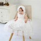 Baby Girls Floral Embroidered Overlay Sleeveless Christening Gown Baptism Tulle Dress With Bonnet Ivory Size 24M / 18-30Months