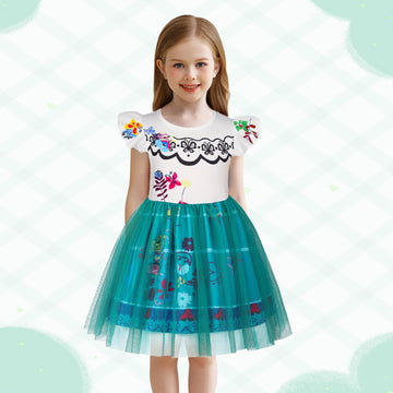 Henzworld Baby Girls Encanto Mirabel Dress Toddler Kids Mirabel Costume Dress Up For Girls Short Flutter Sleeve Tulle Tutu Dress