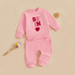 Nokpsedcb Baby Boy Girl Cute Letter Embroidery Long Sleeve Sweatshirt And Elastic Long Pants Toddler Valentine Outfits (Pink Be