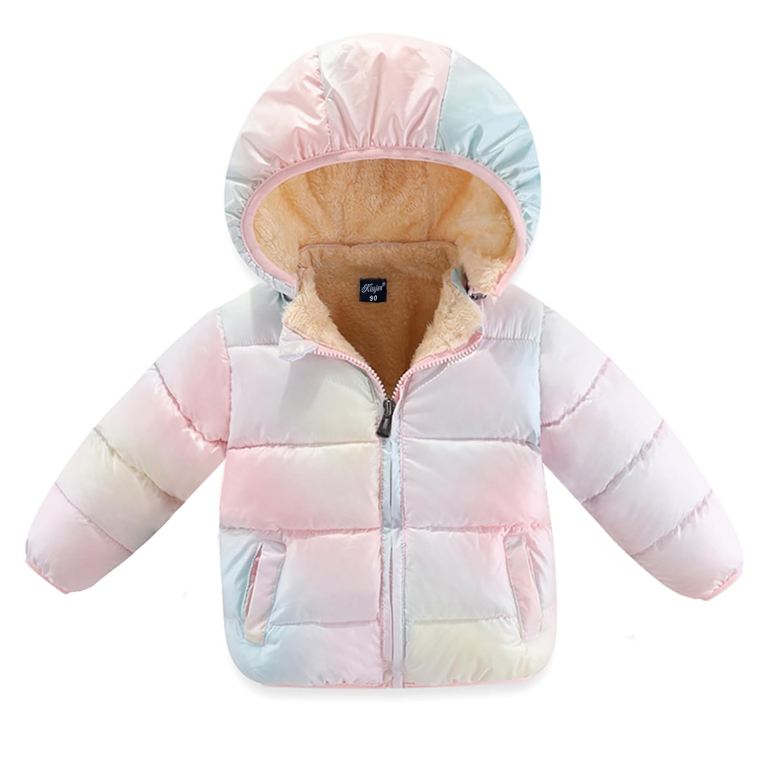 Kimjun Toddler Baby Hooded Puffer Jacket Boys Girls Kids Thicken Warm Winter Coat Fleece Outerwear rainbow 80