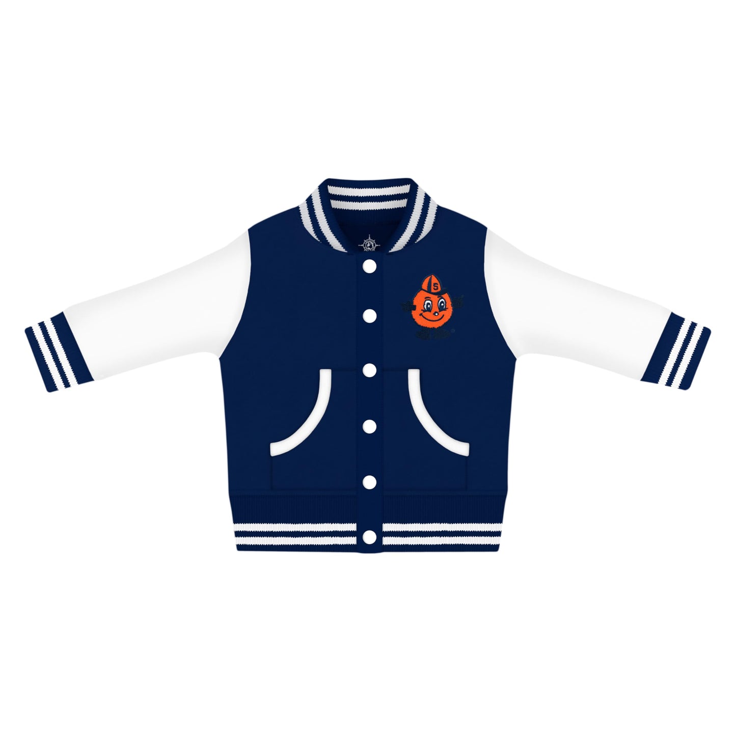 Creative Knitwear College Baby Letterman Varsity Jacket - Syracuse Otto Mascot Logo - Navy - 12 Months