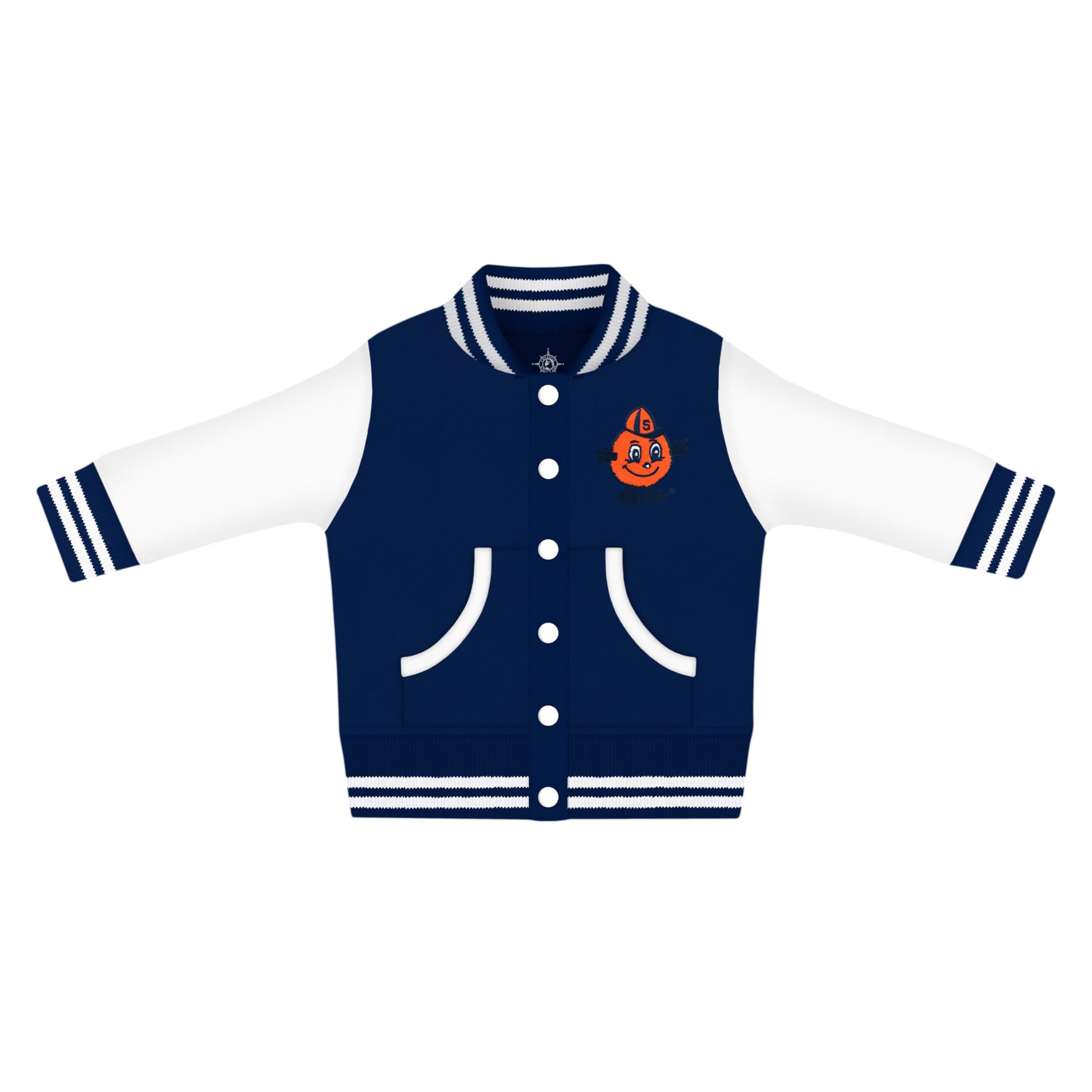 Creative Knitwear College Baby Letterman Varsity Jacket - Syracuse Otto Mascot Logo - Navy - 12 Months