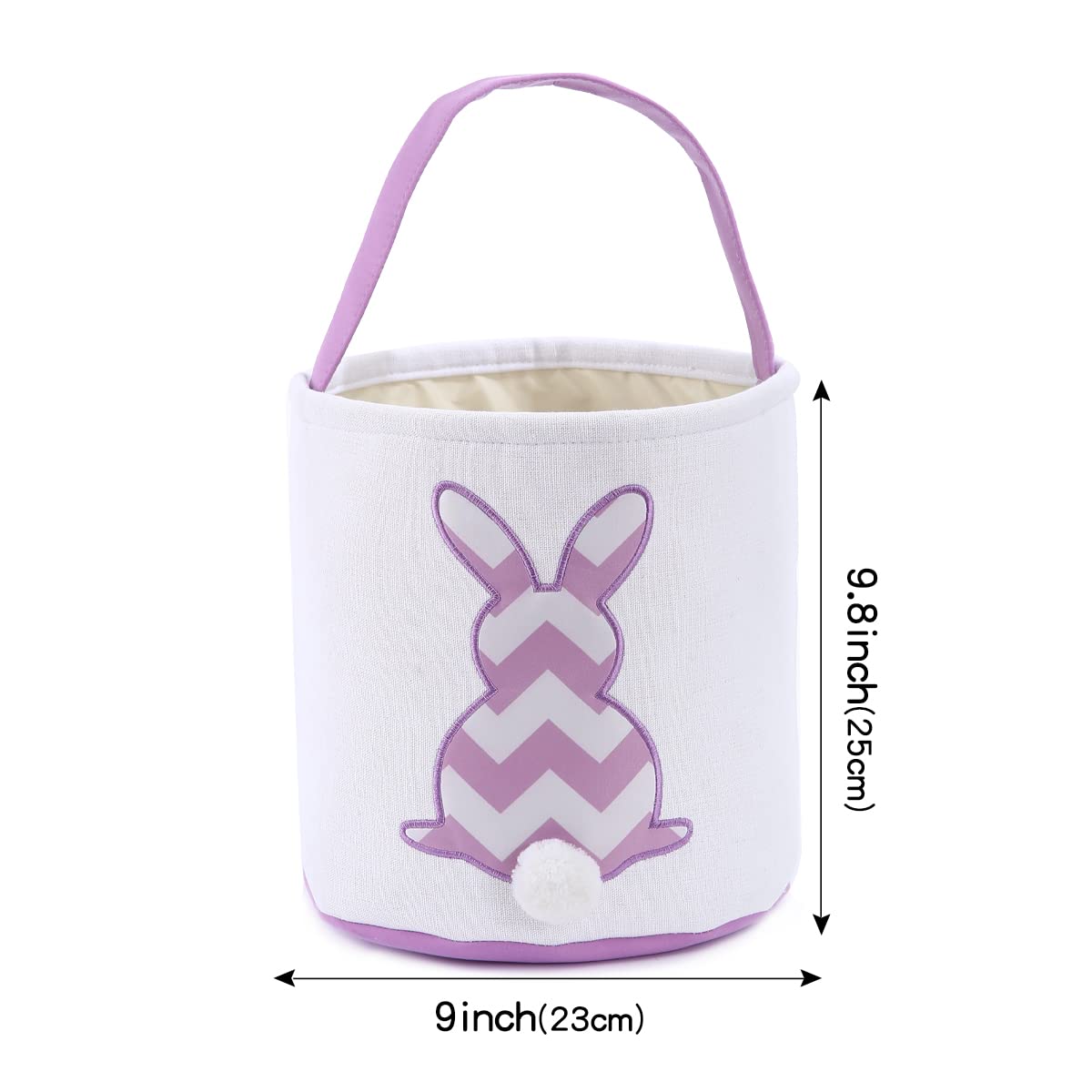 Cootato Easter Bunny Basket Bags For Kids, Stripe Rabbit Pattern Egg Basket Hunt Bags Personalized Canvas Cotton Bucket With Flu