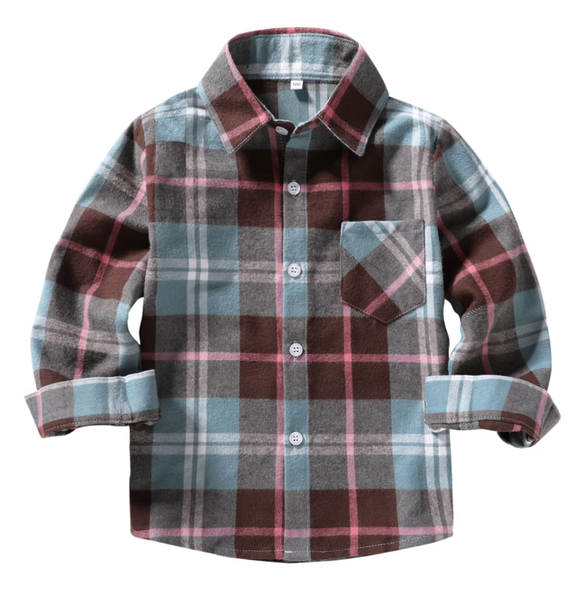 Kids Little Boys Girls Baby Long Sleeve Button Down Red Plaid Flannel Shirt Plaid Girl Boy Nb-6T (3-4T, Grey Coffee)