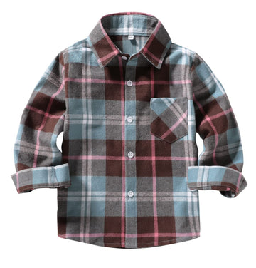 Kids Little Boys Girls Baby Long Sleeve Button Down Red Plaid Flannel Shirt Plaid Girl Boy Nb-6T (3-4T, Grey Coffee)