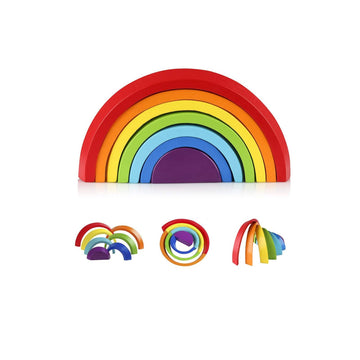 Coogam Wooden Rainbow Stacker Nesting Puzzle Blocks - Tunnel Stacking Game Building Creative Color Shape Matching Jigsaw Learnin