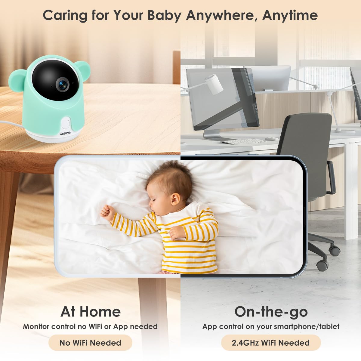 Baby Monitor With Camera And Audio, 1080P Baby Camera Monitor Wifi Smartphone App Control Night Vision 4.3Screen 2-Way Talk Temp