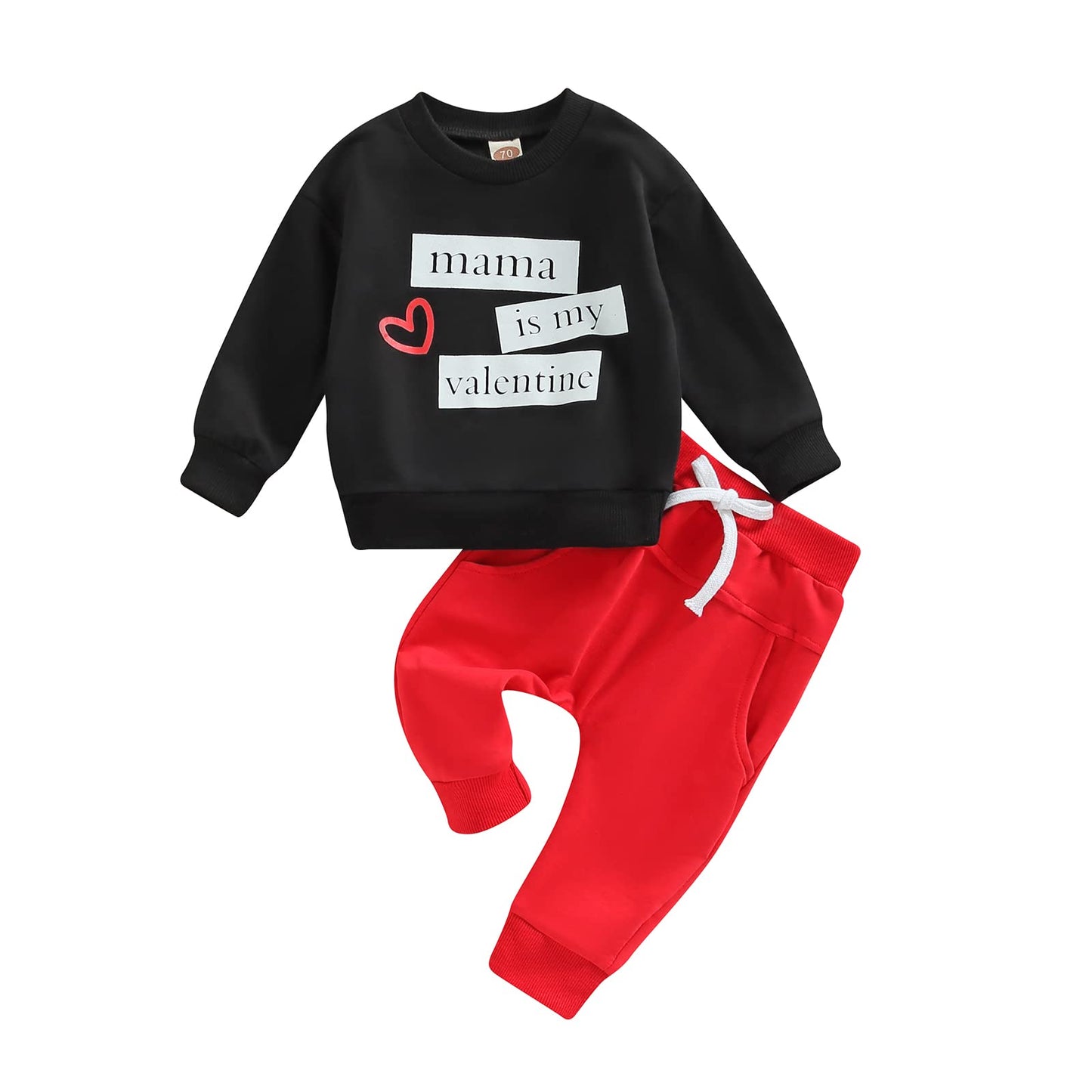 Lesimsam Toddler Baby Boy Valentines Day Outfit Letter Print Crewneck Long Sleeve Sweatshirt And Jogger Pants Set (Mama Is My Va