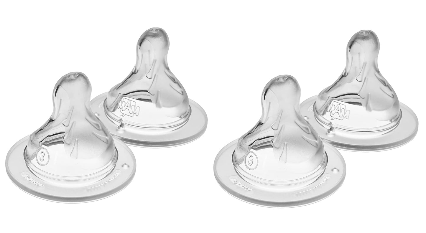 Mam Bottle Nipples Fast Flow Nipple Level 3, For 4+ Months, Skinsoft Silicone Nipples For Baby Bottles, Fits All Mam Bottles, 4