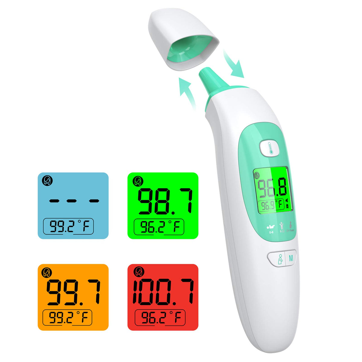 KKmier Baby Thermometer, Infrared Ear Thermometer for Adults and Kids, No Touch Forehead Digital Thermometer with 3 Color Backli