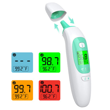 KKmier Baby Thermometer, Infrared Ear Thermometer for Adults and Kids, No Touch Forehead Digital Thermometer with 3 Color Backli