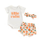 BSaogr Newborn Baby Girl Shorts Set Little Cutie Outfits Strawberry/Orange Short Sleeve Romper Frill Trim Shorts Headband (White