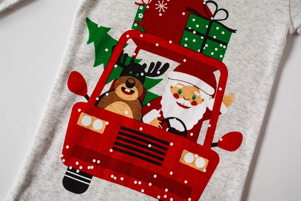 Kikizye Christmas Reindeer Santa Claus Car Gift Baby Boys Long Sleeve Pajamas 100% Cotton Holiday Grey Sleepwears Infant Size 18